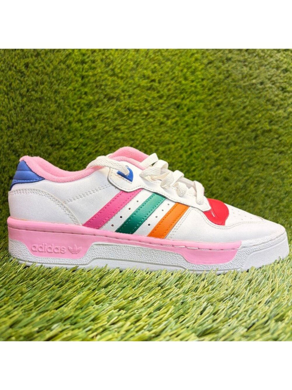 Adidas Rivalry Low Womens Size 8.5 White Pink Athletic Lifestyle Shoes Sneakers